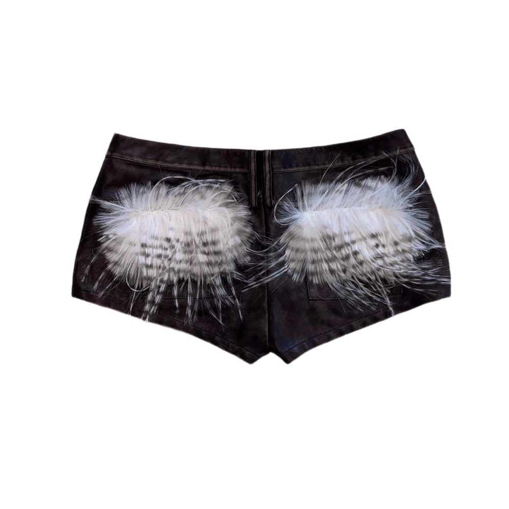 Brown y2k patchwork leather low waist shorts with fur